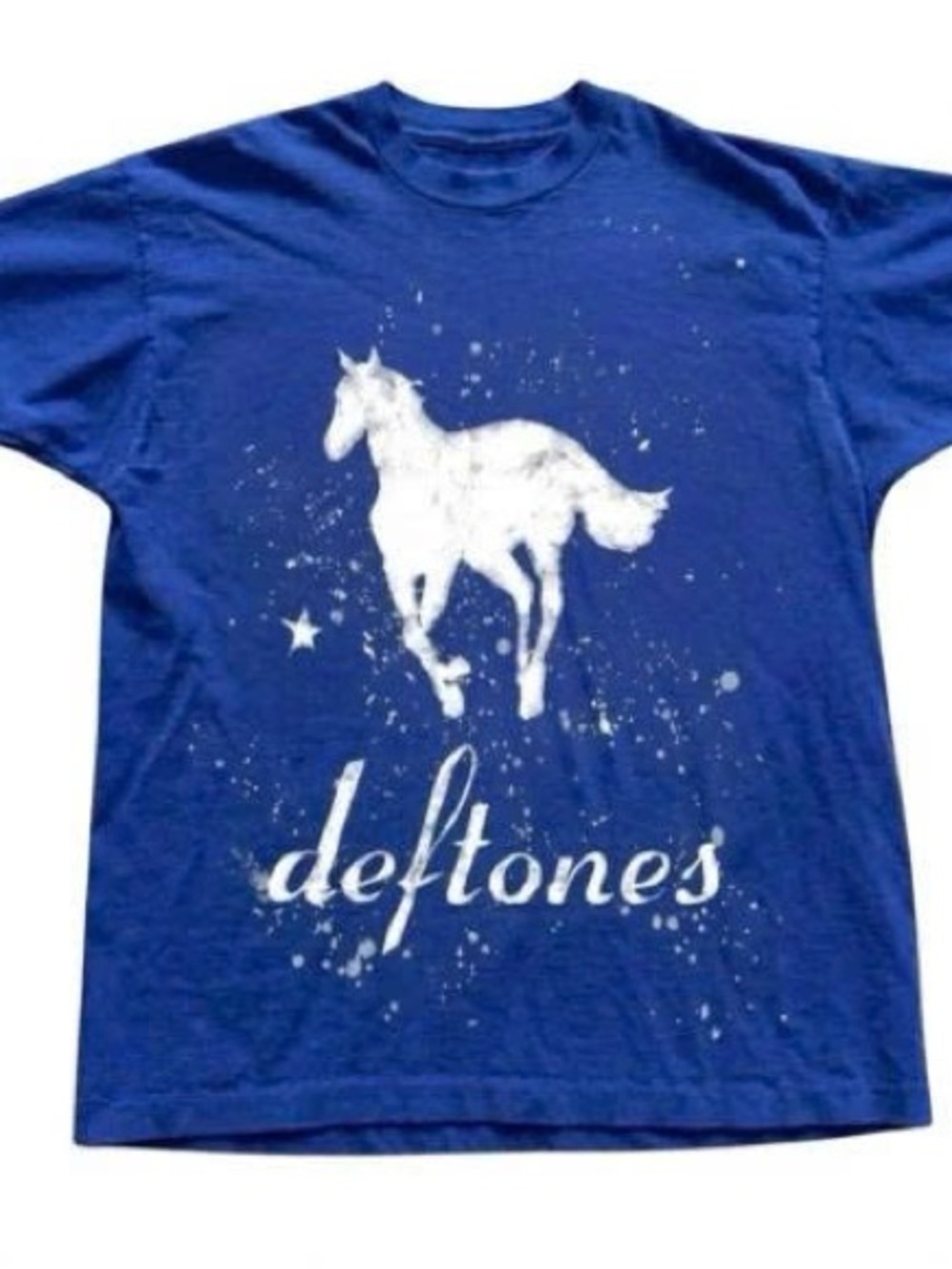 Blue Short-Sleeve Tee with White Horse Graphic